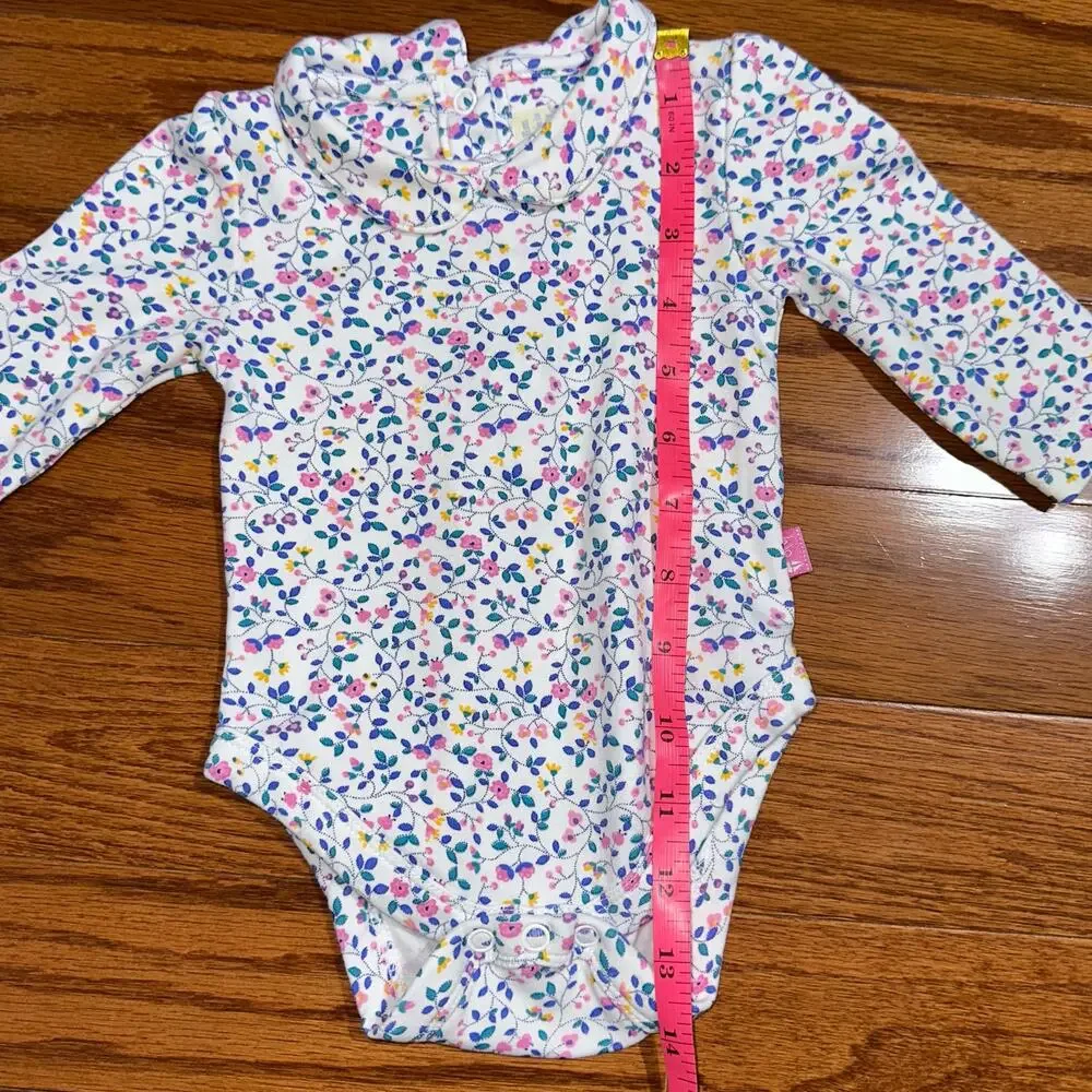 JoJo Maman Bebe White Ditsy Floral Peter Pan Collar Long Sleeve Bodysuit 3-6M